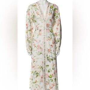 Caroline Constas White Maxi Dress with Pink and Green Floral Print